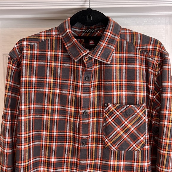Quicksilver Flannel Orange and Grey Long Sleeve Buttoned Casual Shirt - Large - Picture 3 of 11
